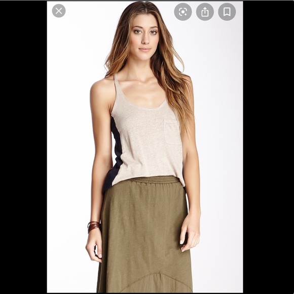 Anthropologie Michael stars side stripe linen tank in cream and blue. Size XS - Picture 2 of 8